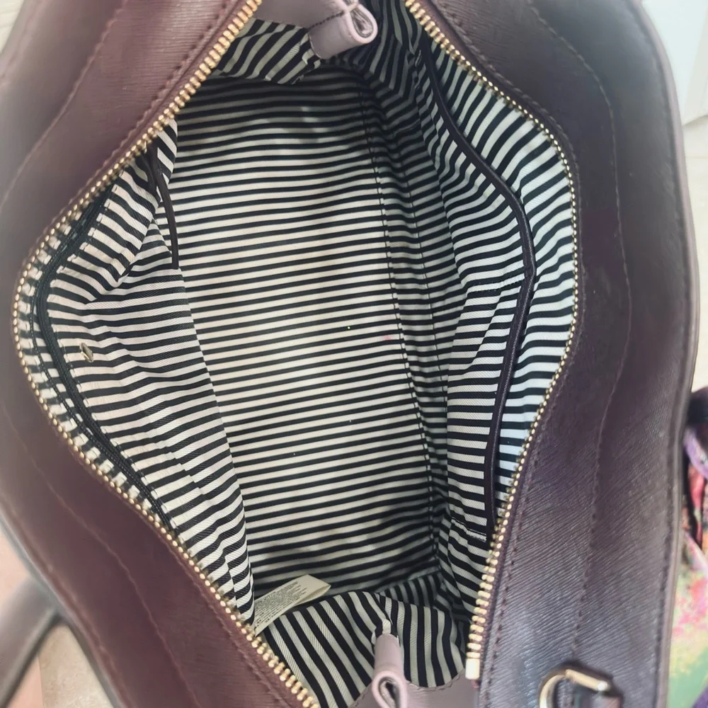 KATE SPADE ~ Two-Tone Cream, Dark Purple, and Lavender Satchel w/Colorful Scarf - Picture 9 of 14